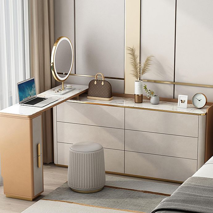 Glam Horizontal Stone Storage Chest Bedroom Chest in White with Drawers