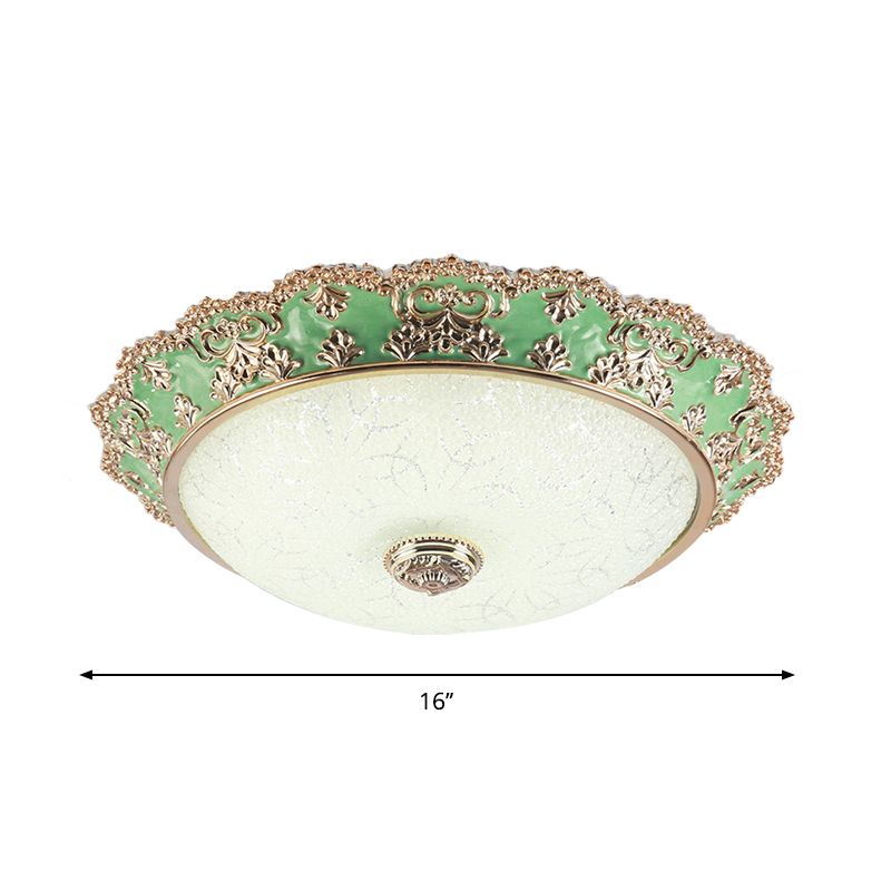 LED Domed Flush Light Traditional Style Green Glass Ceiling Mount Light Fixture, 12"/16"/19.5" Width