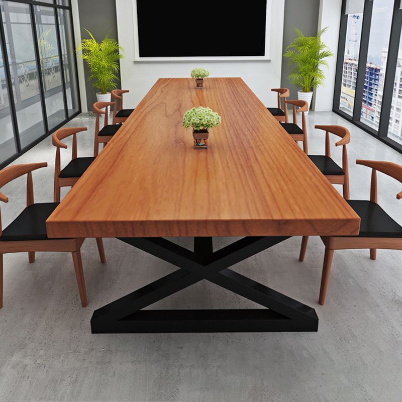 Industrial Writing Desk Brown Solid Wood Rectangular Office Desk