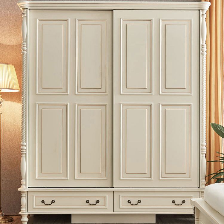 White Wood Freestanding Wardrobe Modern Wardrobe with Solid Wood Legs