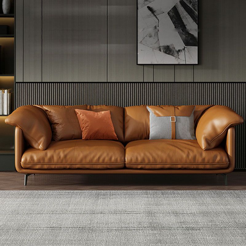 Canapé orange avec oreiller dos et siège éponge rempli de cuir en bois / cuir d'imitation