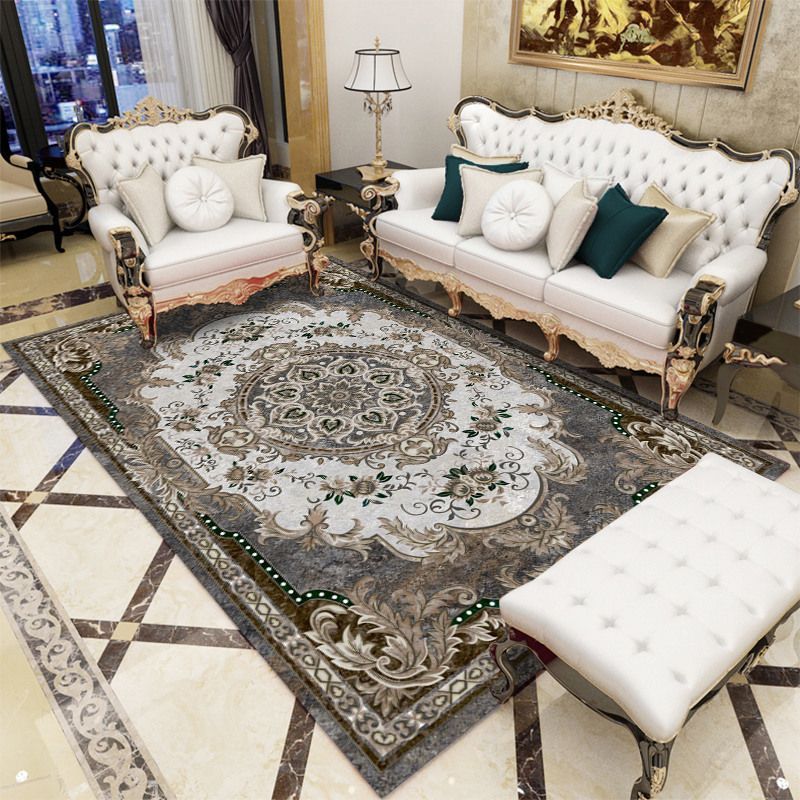 Shabby Chic Medallion Print Rug Polyester Area Rug Pet Friendly Carpet for Living Room