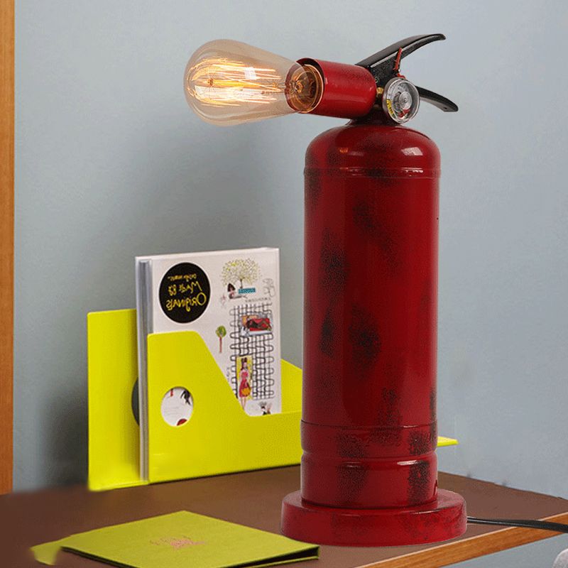 Lampada da tavolo a forma di estintore da bistrot Lampada da tavolo in metallo con 1 lampadina con finitura rossa con cavo di collegamento