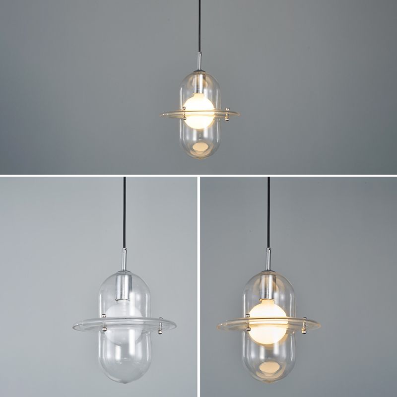 Éclairage de pendentif en verre transparent lampe à suspension à 1 lumière minimaliste pour chambre à coucher