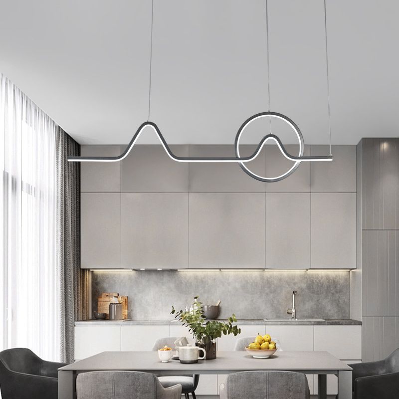 Linear Shape Chandelier Lighting Modern Style Metal 2 Lights Island Lamps in Gold/Black