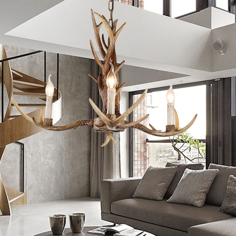 3/6/8 Lights Chandelier Lighting Fixture Antique Candelabra Resin Hanging Light in Beige for Living Room