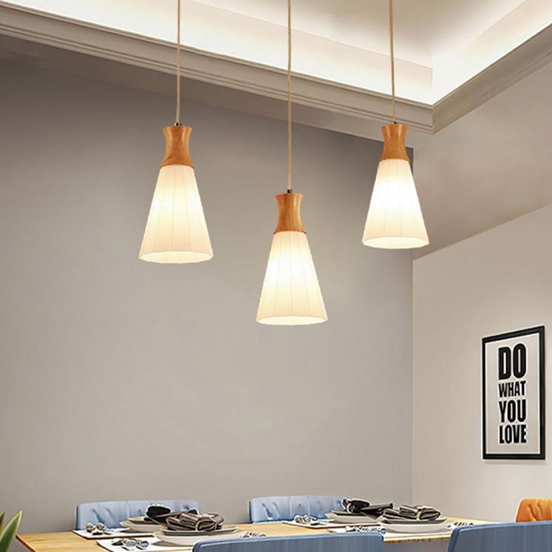 White Shaded Pendant Lighting Fixture Nordic Wooden Ceiling Pendant Light for Bedroom
