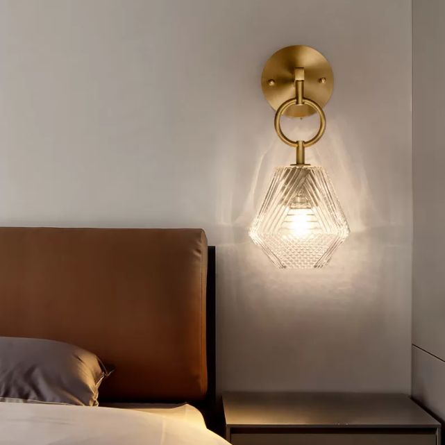 Brass Hexagon Wall Sconce in Modern Luxury Style Copper Wall Lamp with Pure Glass Shade