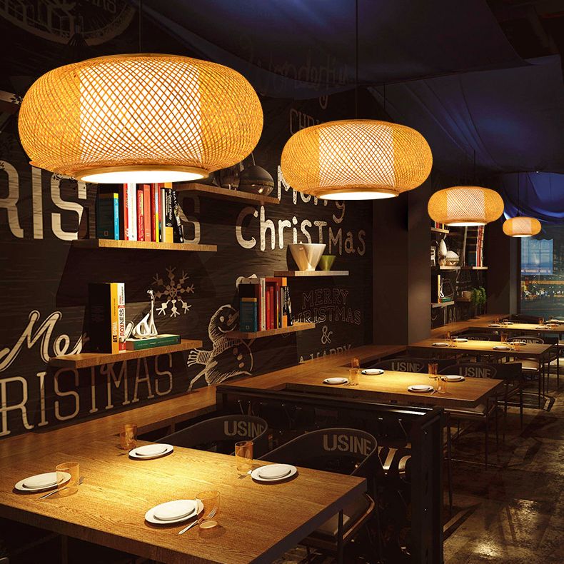 Modern Hand-Woven Suspension Pendant Light Rattan 1 Light Pendant Light