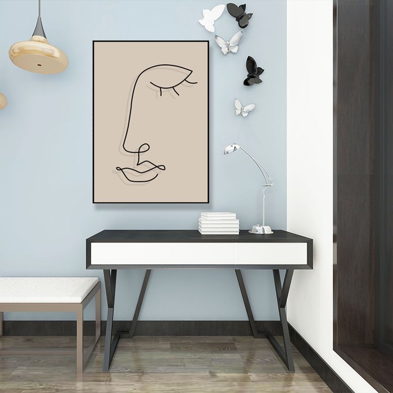 Brown Pencil Sketch Canvas Art Line Drawing Minimalist Textured Wall Decor for Room