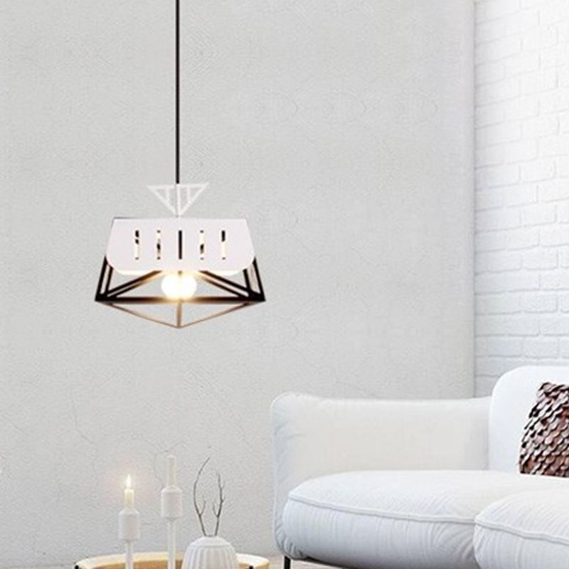 Metal Geometric Pendant Lighting Modernist 1 Head Black/Red Hanging Light Fixture for Bedroom
