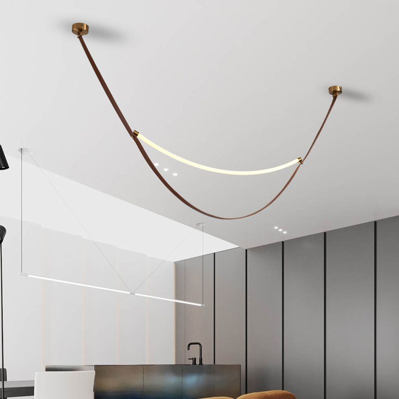 Modern Leather LED Hanging Pendant Lights in Brown for Dining Room