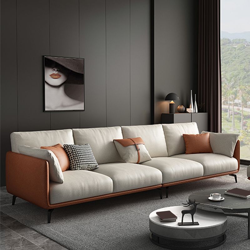 Square Arm Sectional Stain Resistant Sofa Chaise Beige Faux Leather