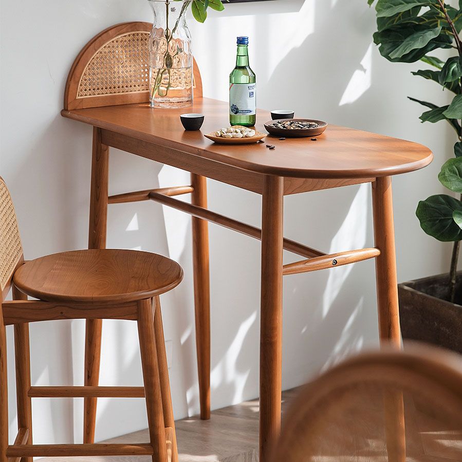 Modern Solid Wood Bar Table Set 1/2/3 Pcs Oval Bar Table and Stools in Brown