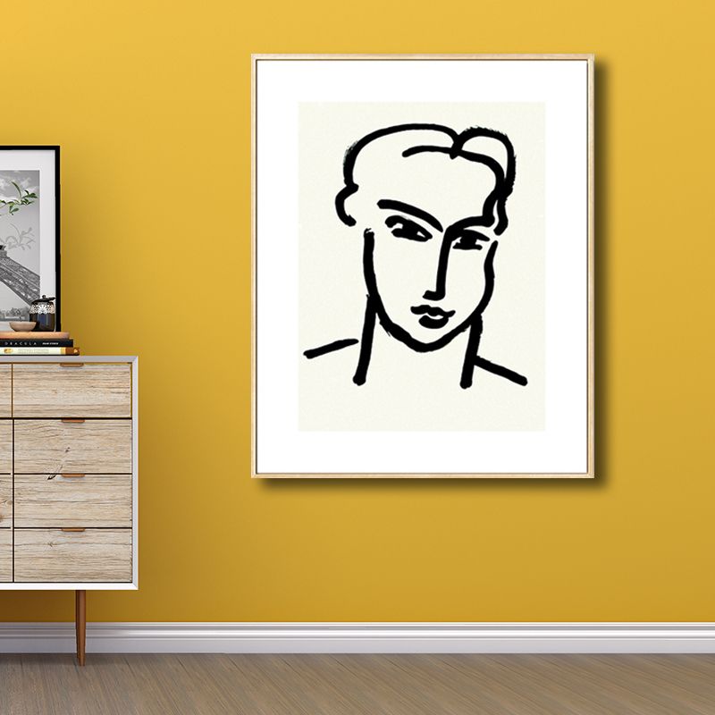 Drawing Print Minimalism Wall Art with Line Sketch Face Pattern in Black and White