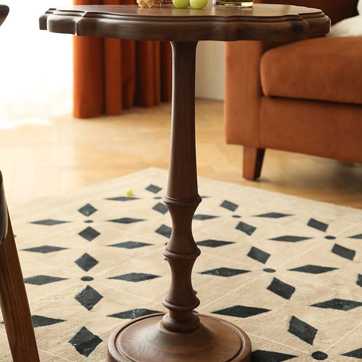 Round Old Solid Wood Table with Pedestal Base Base French Country Style Side Table