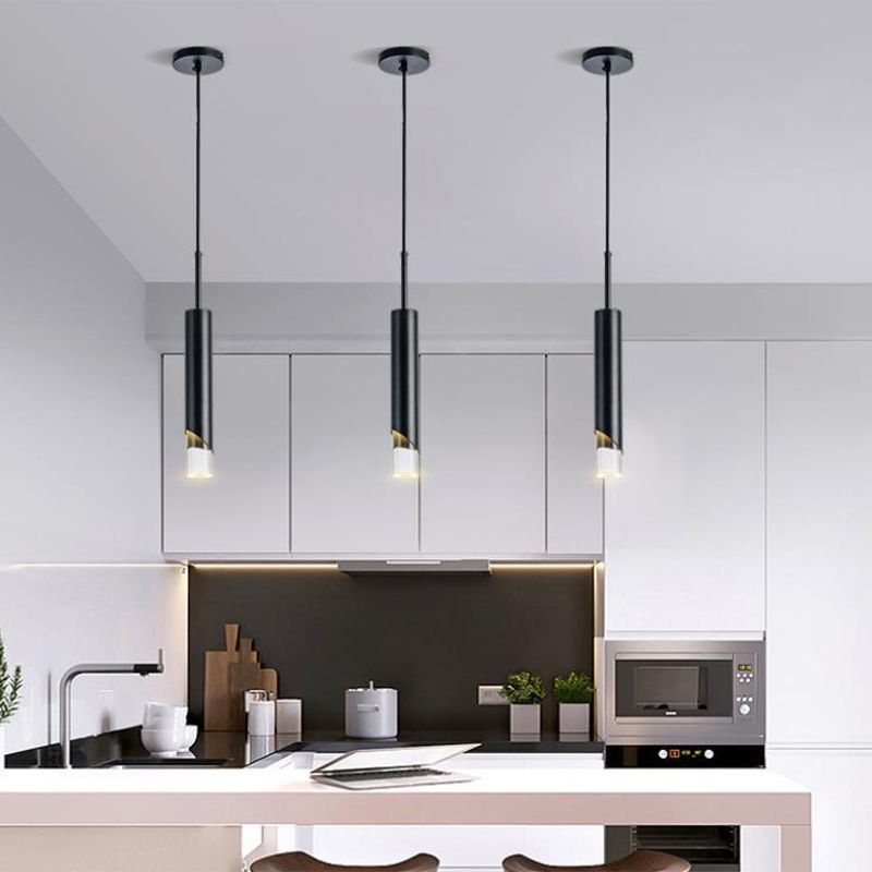 Pendante LED en aluminium dans la lumière suspendue cylindrique en acrylique moderne pour chambre à coucher