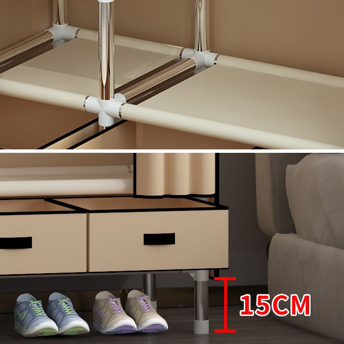 Metal Frame Wardrobe Armoire Contemporary Style Wardrobe Cabinet with Drawers