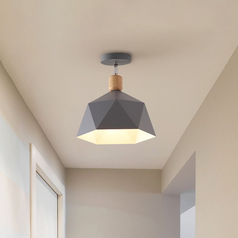 Metal Hexagon Ceiling Mount Light Adjustable Macaron 1 Head Gray/White/Green Semi Flush Mount Ceiling Light for Corridor