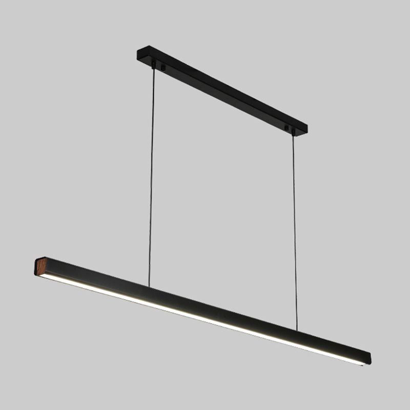 Modern LED Island Lamp Strip Shape Island Hanging Lamp with Wood for Dining Room