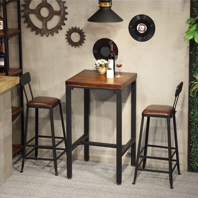 Industrial 1/2/3/5 Pieces Solid Wood Bar Table Set Square Bistro Set
