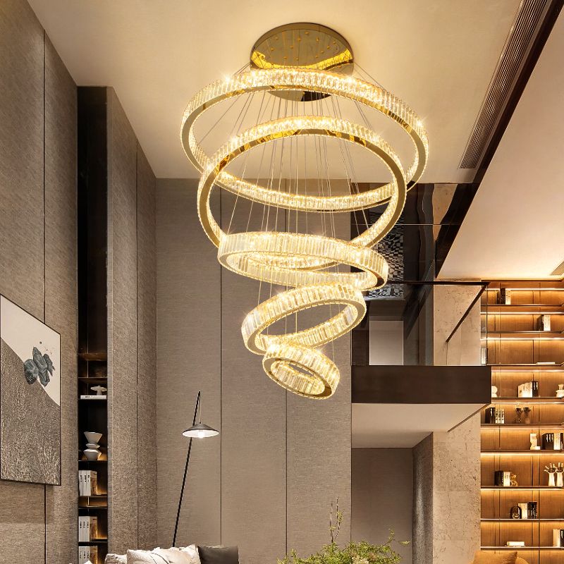 Multi-Tier Modern Style Chandelier Lighting Fixtures Crystal Hanging Chandelier in Gold