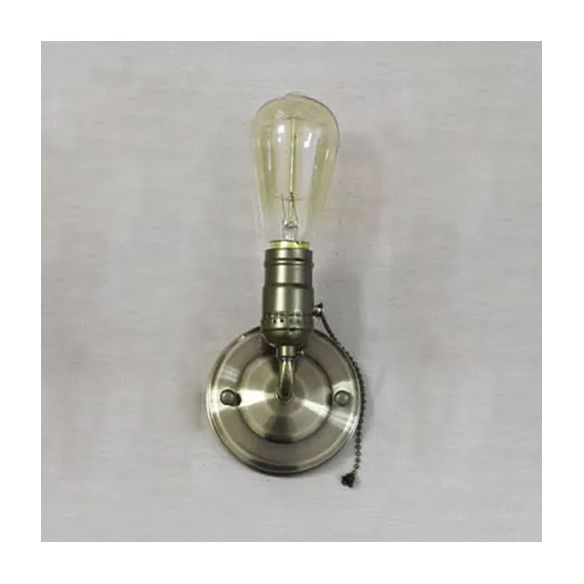 1 Light Wall Sconce Industrial Vintage Open Bulb Metal Wall Lighting with Pull Chain in Black/Silver for Bedroom