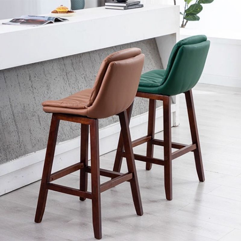 Contemporary Solid Wood Legs Faux Leather Counter Stools with Footrest