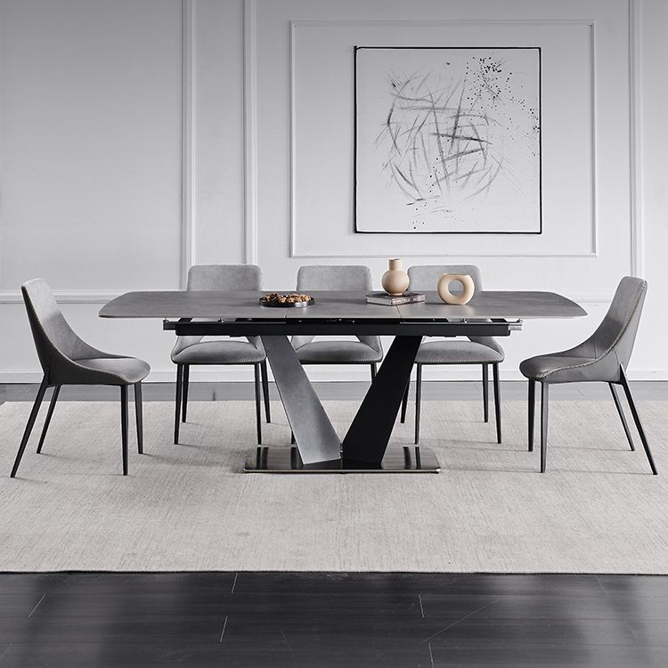Contemporary Pedestal Dinner Table Stone Dining Table Rectangle for Home