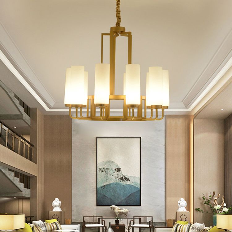 Moderner Stil Multi -Lichter Anhänger Beleuchtungskörper Milchglaszylinder Deckenkronleuchter