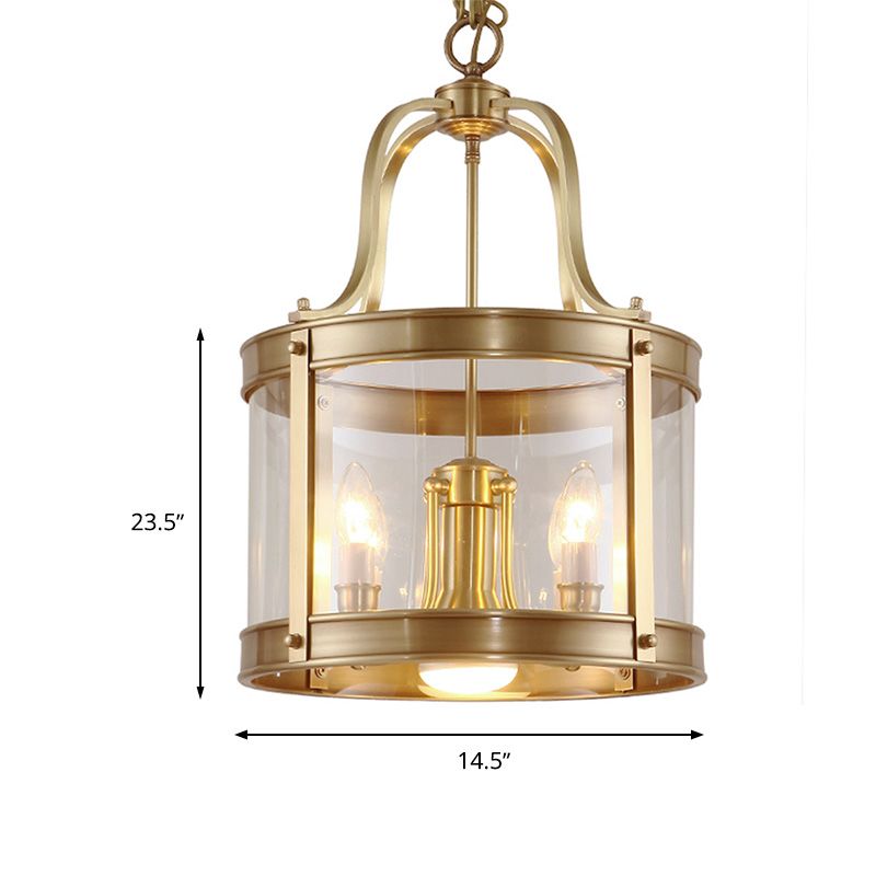 5 Lights Chandelier Pendant Light Colonial Drum Clear Glass Suspension Lamp for Living Room, 14.5"/18" W