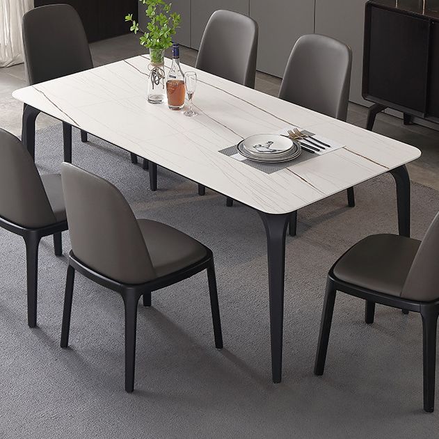 Contemporary Rectangle Dining Table Sintered Stone Dining Table with 4 Black Legs
