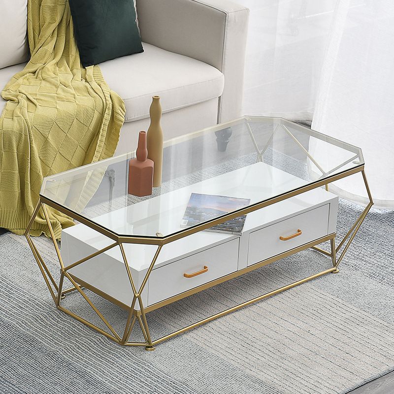 Modern Slate Geometric Coffee Table Gold Metal Frame Coffee Table with Storage