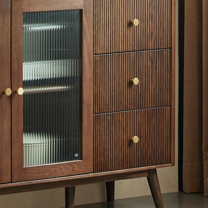 Cherry Wood Sideboard Modern Stone Top with Glass Door in Espresso