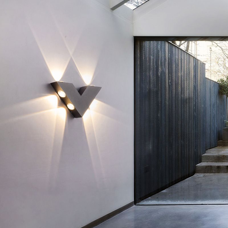 V-Shaped Metal Wall Lighting Modern Style 6 Lights  Wall Mounted Lighting in Black