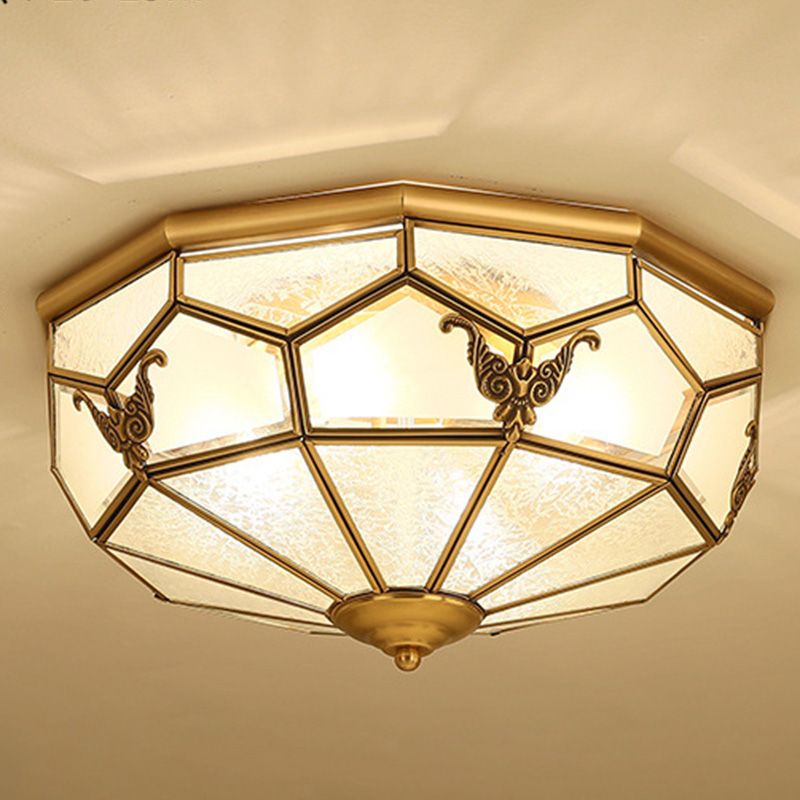 Lámpara de techo empotrada tradicional para sala de estar, iluminación empotrada de cristal para escuela, color dorado
