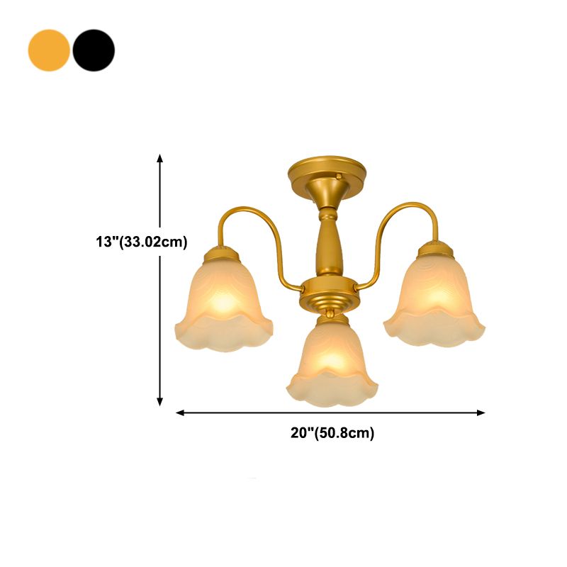 Traditional Flower Ceiling Lamp Frosted Glass Semi Flush Mount Light for Dining Room