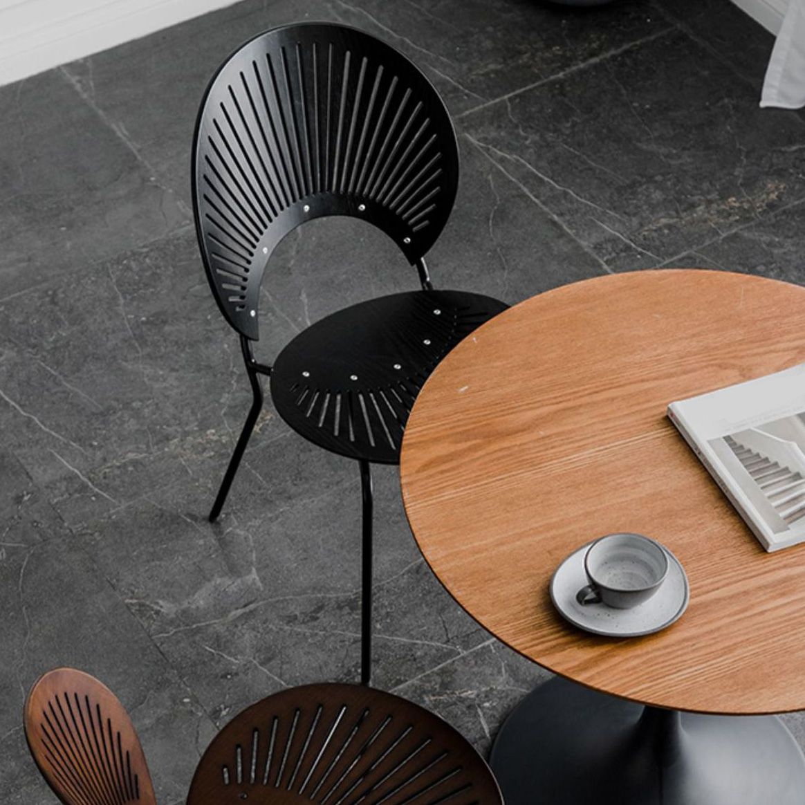 Industrial Style Patio Side Chair Open Back Armless Chair with Black Legs