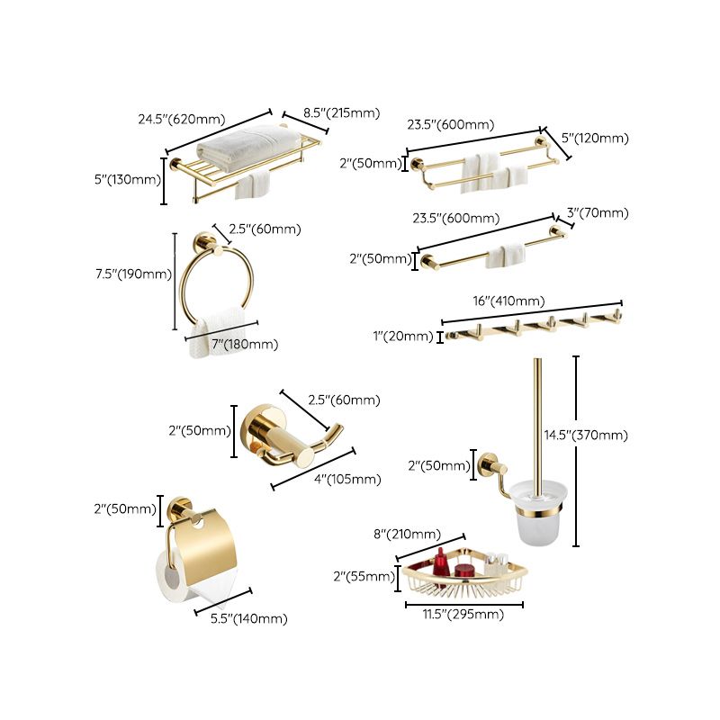 4 Piece Traditional Bathroom Accessory Set Brass Bathroom Set in Matte Gold