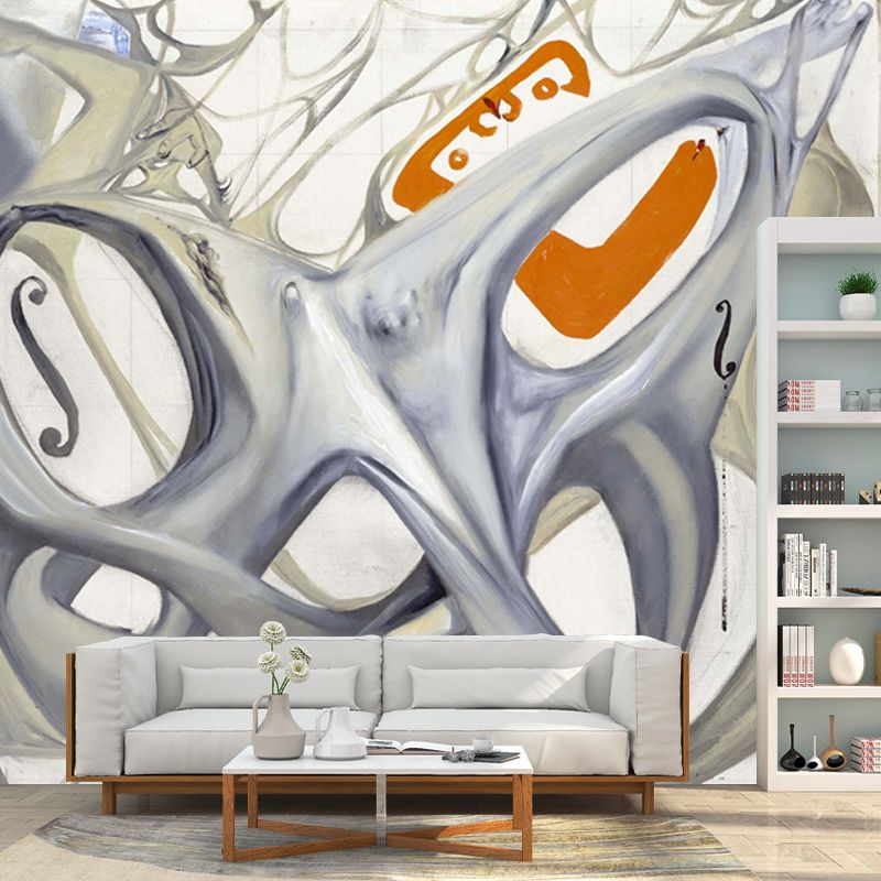 Huge Surrealist Mural Grey Topological Contortion of A Female Figure Becoming A Violoncello Wall Art, Custom Made