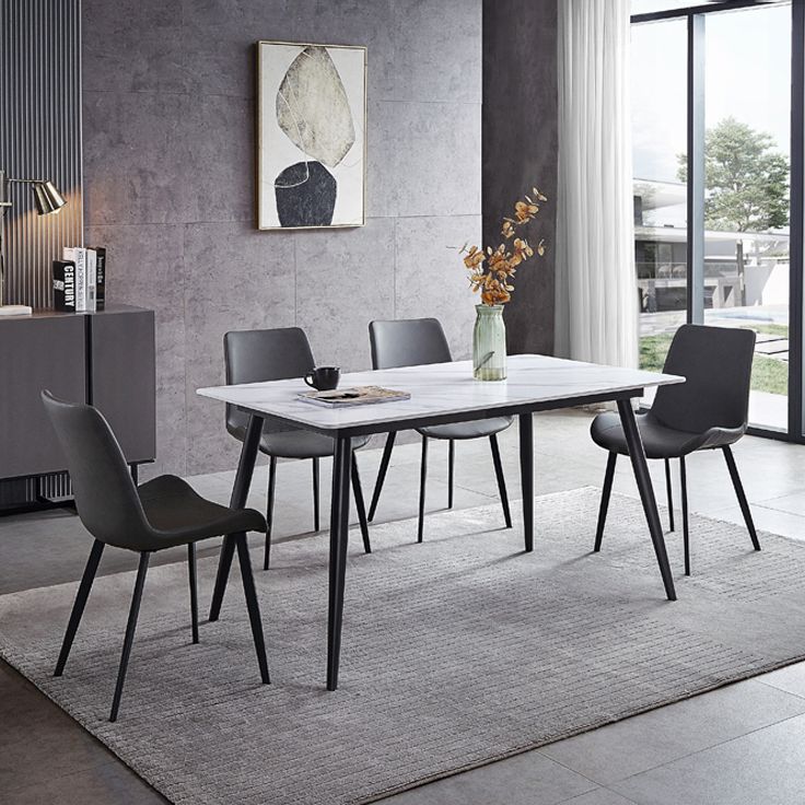Kitchen Contemporary Sintered Stone Top Dining Table Sets with 4 Legs Base Dining Room Furniture