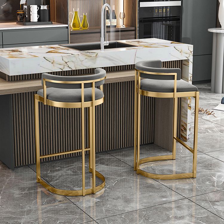 Glam Bucket Bar Stool Upholstered Bar Stool with Gold Metal Base