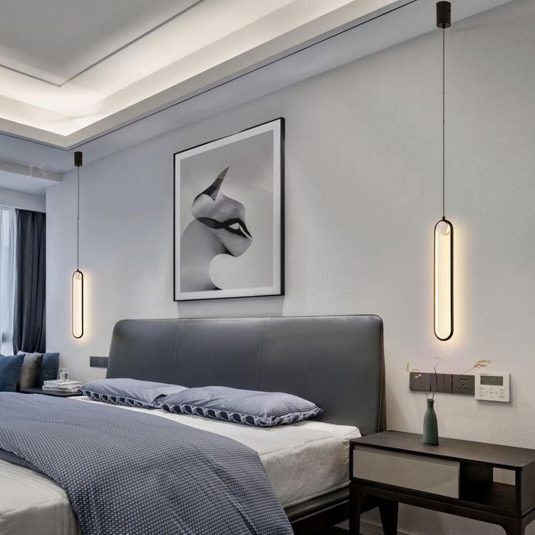 Moderne stijl led hanglamp 1 licht ovaal metaalhanglicht voor bed voor het bed