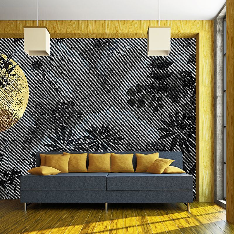Moon and Flower Shadow Murals Contemporary Stain-Resistant Bedroom Wall Decor, Custom Size