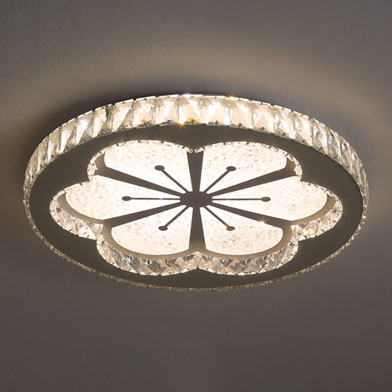 Round Bedroom Flush Ceiling Light Crystal Contemporary LED Flush Mount Lighting Fixture in Stainless-Steel