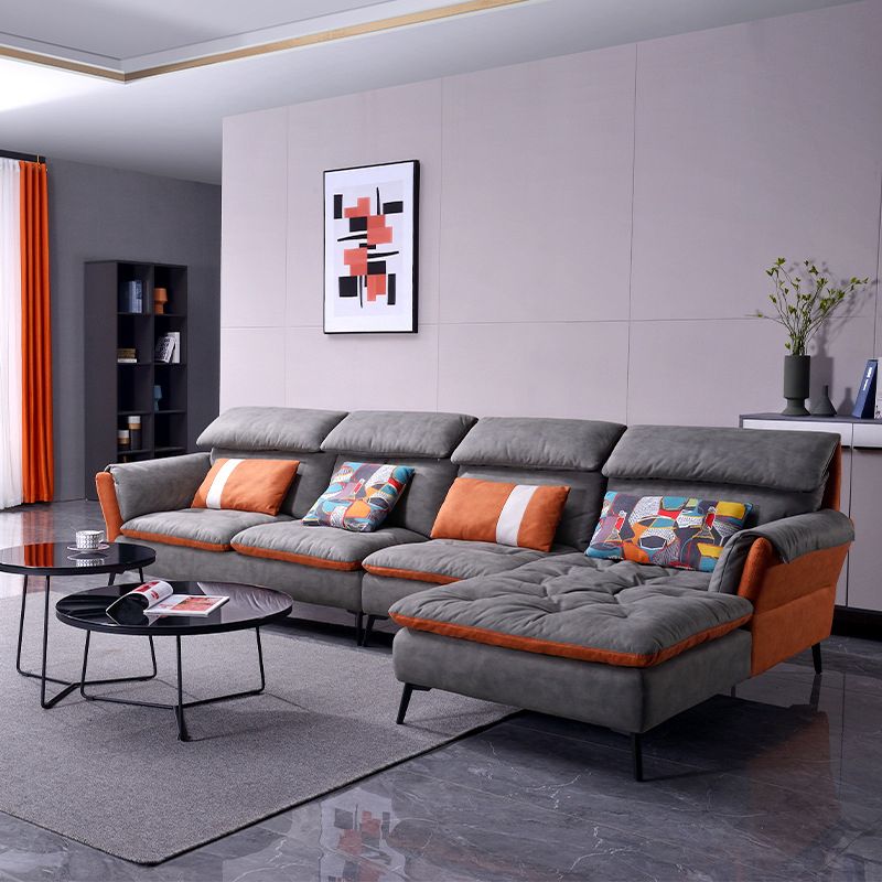 Faux Leather Sectional Sofa with Chaise Flared Arm 4-seater Sofa