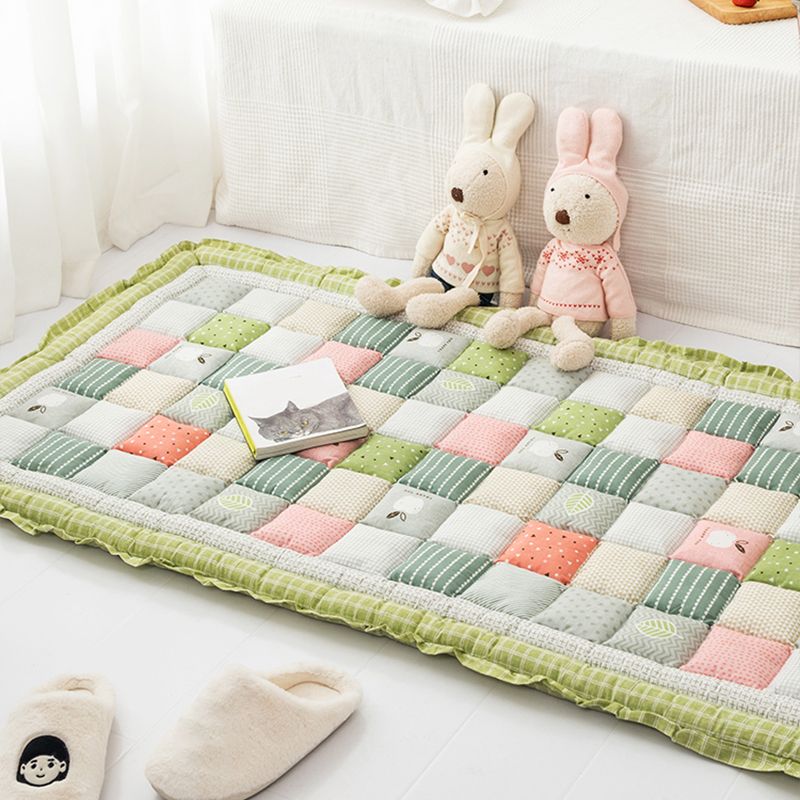 Simple Living Room Rug Multi Colored Plaid Printed Area Carpet Cotton Anti-Slip Pet Friendly Indoor Rug