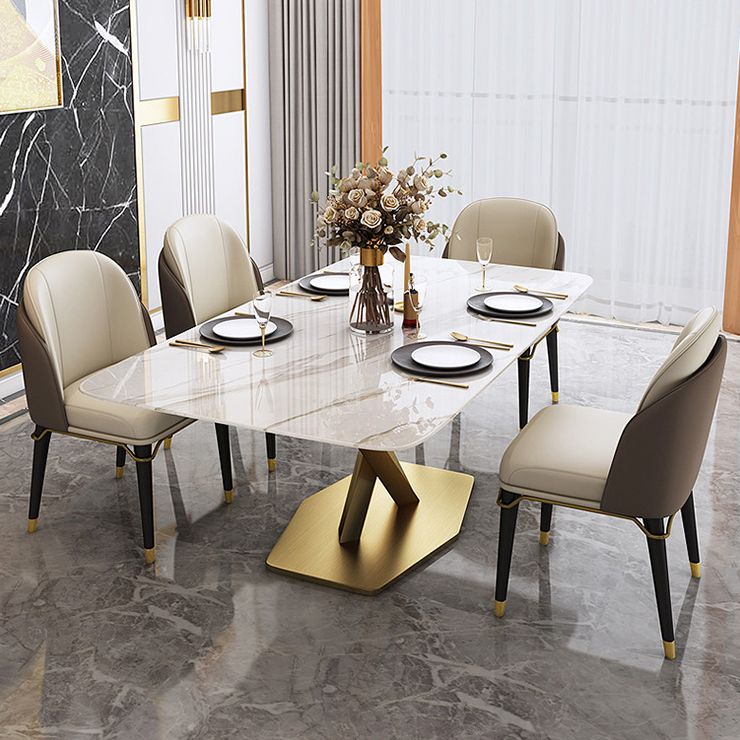 Glam Style Sintered Stone Dining Set Rectangle 1/4/5/6/7 Pieces Dining Set