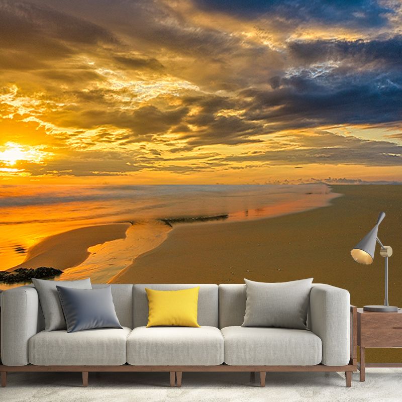 Sun Beach View Mural Stain Resistant Wall Art for Home Decor, Custom Size