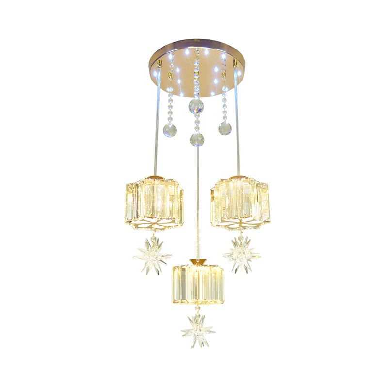 Croce di cristallo sfaccettato a sospensione Luce modernista 3 teste kit lampada sospesa in oro per sala da pranzo